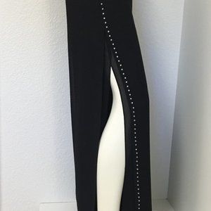 Black chiffon split leg pants rhinestone accents 6